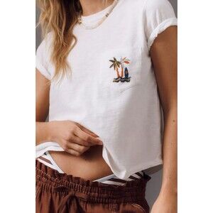 Anthropologie Pilcro Bennie Cotton-Slub Crew-Neck Short-Sleeve Tee Top LP 287712